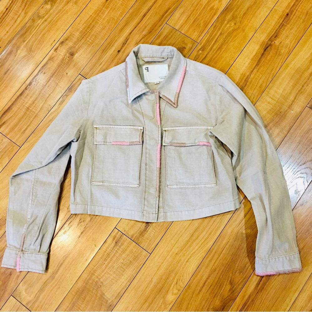 Pilcro Anthropologie coat jacket khaki cotton denim crop moto style beig…